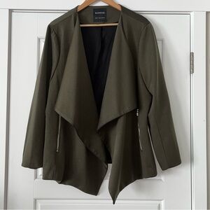 BloomChic Plus Size 3x Olive Green Waterfall Collar Open Blazer with Zippers